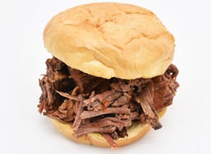 Brothers BBQ Colorado offers a popular beef brisket sandwich