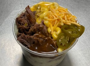 Brothers BBQ Colorado famous bro cup is sides and meat